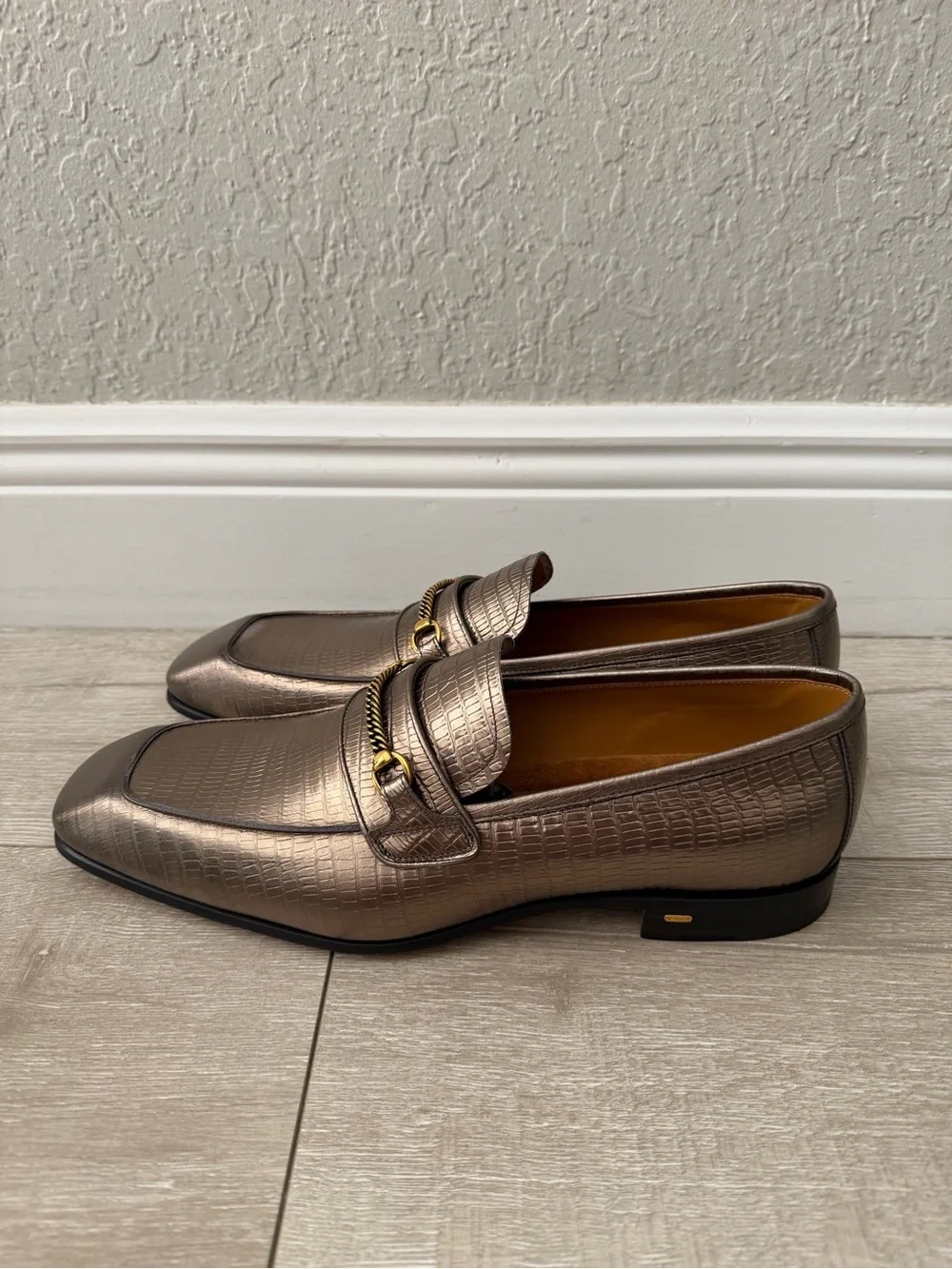 Tom Ford light gold Embossed Leather Bit Loafers men 11.5